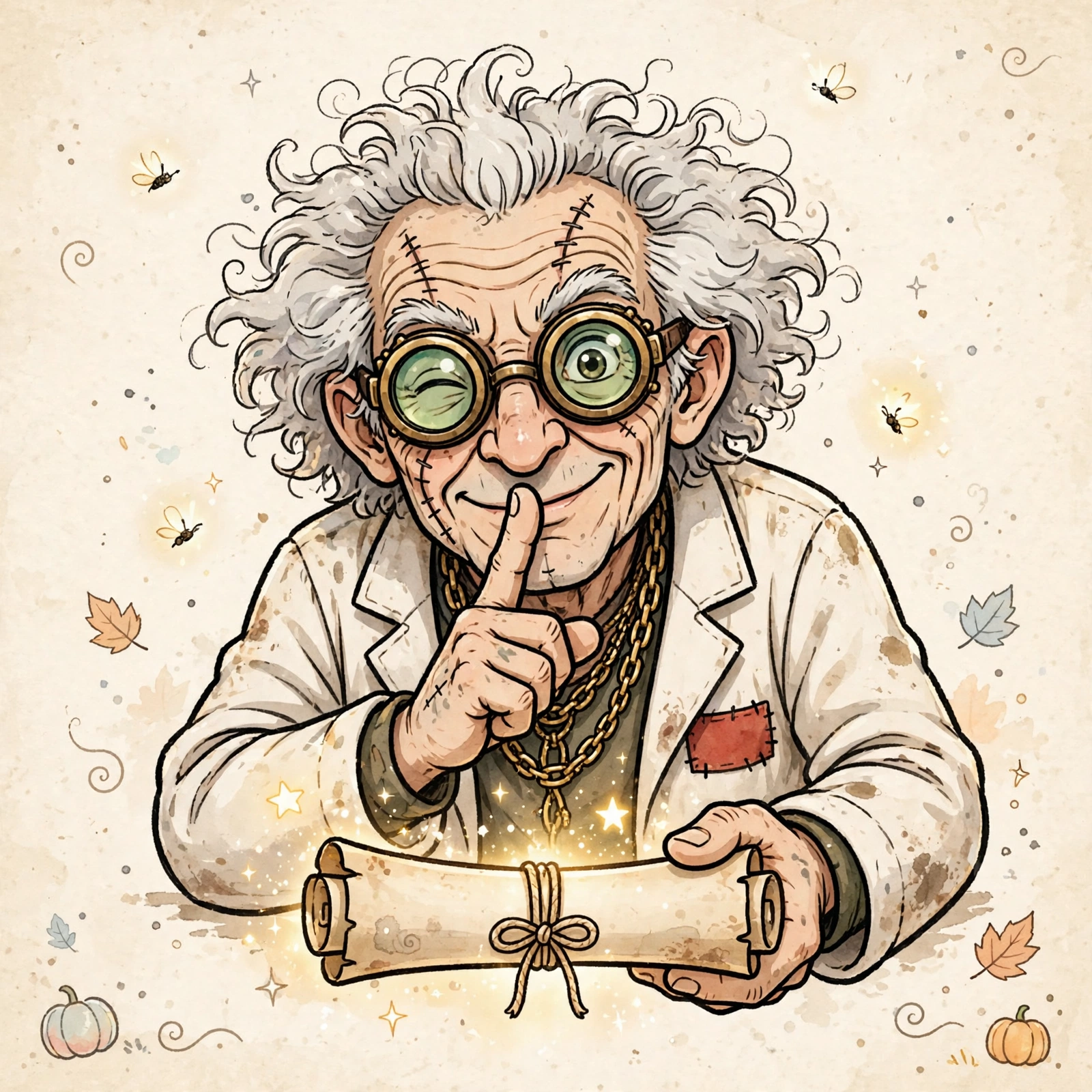 Dr. Z leaning in with a secret hint scroll