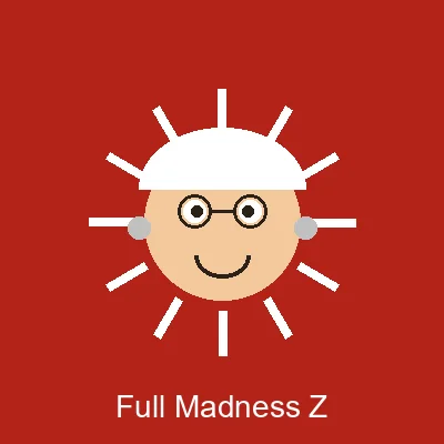 Full Madness Z: Dr. Z at maximum overdrive, wild white hair crackling — the face of Overdrive