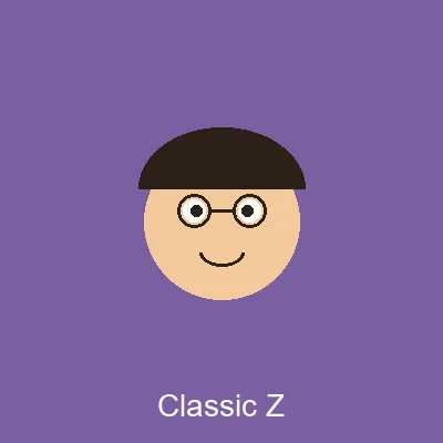 Classic Z: a winking showman mad scientist, black hair with the first white streaks — the face of Spooky