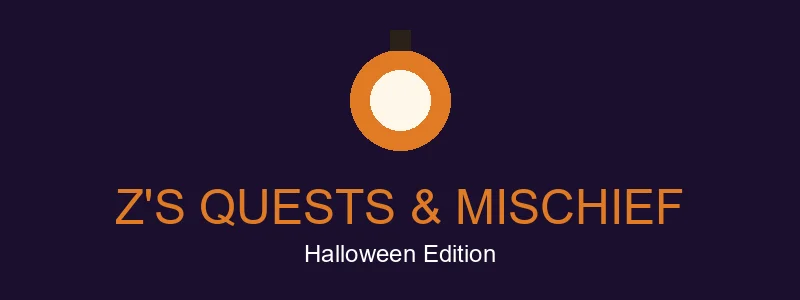 Z's Quests & Mischief Halloween banner: Mad Z, the manic mad scientist with white electric hair, round glasses, neck bolts and lab coat, holding up a glowing paper lantern over the Z'S QUESTS & MISCHIEF ribbon